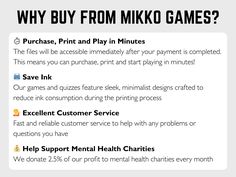 an advertisement with the text why buy from miko games? and other information on it