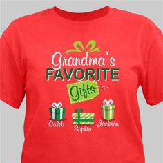 Help get grandma into the holiday spirit by celebrating her greatest gifts - her grandkids!  #grandmagifts #christmasapparel #grandmashirts #fungiftsforgrandma Red T-shirt With Name Print For Gift, Mother’s Day Name Print T-shirt Gift, Personalized Red T-shirt With Short Sleeves, Personalized Red Short Sleeve T-shirt, Red Name Print T-shirt For Gift, Red Letter Print T-shirt For Gift, Red Letter Print T-shirt As Gift, Red T-shirt With Letter Print As Gift, Personalized Short Sleeve T-shirt For Gift