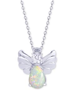 Look nothing less than heavenly in this beautiful simulated opal and cubic zirconia angel wing pendant necklace. White Macy's Jewelry As A Gift, Macy's White Jewelry As A Gift, Macy's White Jewelry Gift, Macy's Silver Necklaces For Wedding, Macy's Silver Necklace For Wedding, Macy's Pendant Necklace For Gift, Macy's Pendant Necklace Gift, Angel Wing Pendant, Angel Wings