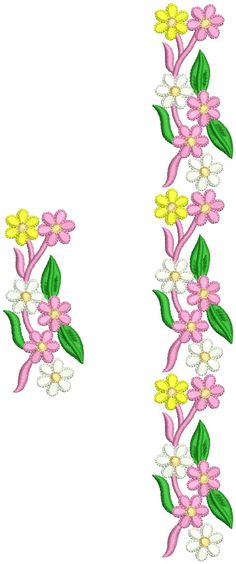 an embroidery design with flowers and leaves on the bottom half of the letter i, in pink