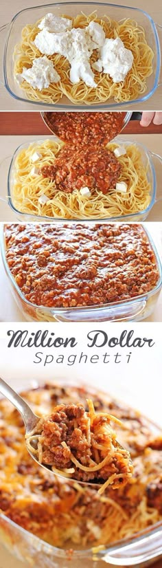 three different types of spaghetti in glass dishes