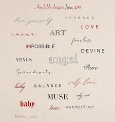 some type of handwriting written on paper with different types of writing in it, including words like love, art, impossible, deviline, dance, balance and more