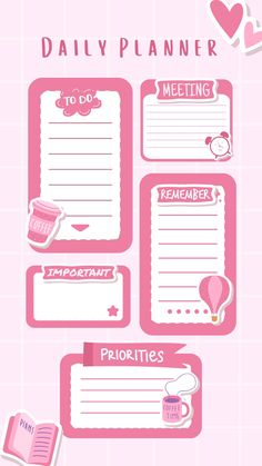 the daily planner is shown with pink paper and stickers on it's side