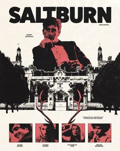 a movie poster for the film saltburnn with an image of a man in a suit