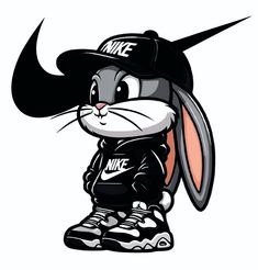 a cartoon bunny wearing a nike hat and running shoes