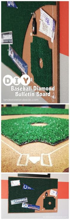 the baseball diamond bulletin board is shown in three different positions, including bat and ball