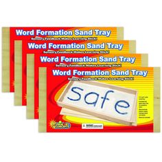 The Word Formation Sand Tray is the perfect size for lots of sensory practice with tracing words as well as a creative space for setting up creative playtime dioramas! Letters stand out clearly in the smooth blue laminate bottom of the 15" x 8" tray. Includes wooden lid and crystalline silica-free fine-grain Safe Sand. Set of 4 trays. Tracing Words, Sand Water Table, Interactive Table, Sand Tray, Word Formation, Sand And Water Table, Water Tables, Sand Toys, Water Table