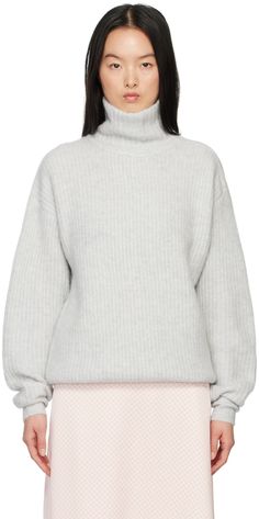 Rib knit stretch alpaca and merino wool-blend sweater. · Zip fastening at turtleneck and shoulder · Logo embroidered at front hem Supplier color: High rise Zipper Sweater, Zippered Sweater, Wool Blend Sweater, Knitwear Women, Logo Embroidered, Alpaca, Merino Wool, Rib Knit, Apparel Accessories