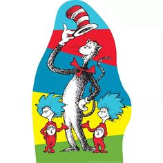 the cat in the hat is standing with his hands up