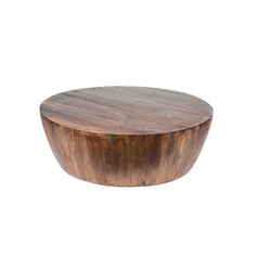 a round wooden table sitting on top of a white background