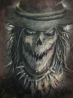 a drawing of a creepy clown wearing a hat