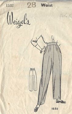 ~ Circa/Date: 1940s ~ Details:    WOMEN'S PANTS TROUSERS with side pockets ~ Size/Measurements (Inches):     ~ Size: ~   ~ BUST: ~    ~ Waist: 28″    ~ Hip: 38″ ~ Please Note: ~ You are buying a 'Professional Reproduced' copy of this sewing pattern. Copied from the original sewing pattern. Produced in Full Scale Pattern Pieces ready to cut with full instructions included. Reproduced on high quality 50 gm paper with black ink, durable and easier for reuse. Printed by a Professional Printing Company.   ~ With this product comes an accompanying 'Booklet' and inside the Booklet it includes: ~ A 2-page Instructions and Illustrations on 'How to Adjust Your pattern to your Personal Measurement.' ~ Personal Measurement Chart ~ Body Form Illustrations ~ Fitting Checklist ~ Metric Equivalency Chart Sew In Weave, Scale Pattern, Vintage Trousers, Couture Vintage, Womens Pants, Trouser Pants Women, 1940s Fashion, Pants Pattern, Vintage Sewing Patterns