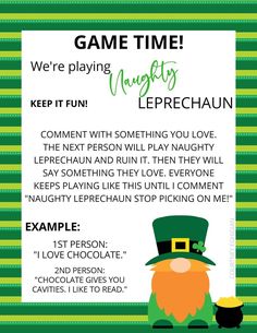 a st patrick's day flyer with an image of a leprechaun