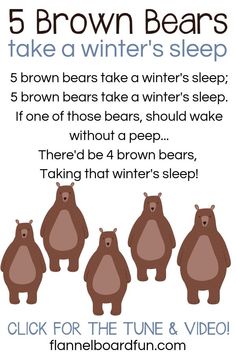 five brown bears are shown with the text 5 brown bears take winter's sleep