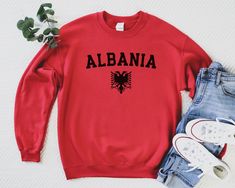 Albania Sweatshirt, Albanian Eagle Shirt Unisex Heavy Blend Crewneck Sweatshirt Gildan 18000 - 50% Cotton 50% Polyester - Medium-heavy fabric (8.0 oz/yd²) - Loose fit - Runs true to size ❤️ Returns & exchanges I don't accept returns, exchanges, or cancellations All sales are final. Thank you for supporting our small business! Albanian Shirt, Albanian Eagle, Eagle Shirts, Europe Trip, Albania, Cute Casual Outfits, Shirt Price, Heavy Fabric, Crewneck Sweatshirt