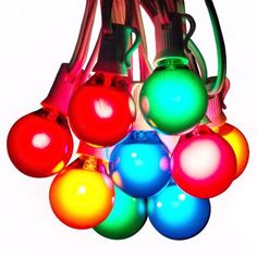 multicolored christmas lights hanging from the ceiling