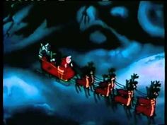 santa's sleigh ride through the night sky with his reindeers on it