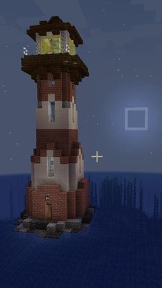 a large tower with a clock on top in the middle of some water at night