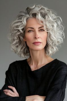 Grey Highlighted Hair, Mid Length Curly Gray Hair, Short Permed Hairstyles Over 50, Permed Gray Hair Over 50, Youthful Gray Hairstyles, Short Haircuts For Thinning Hair Older Women Over 50 Curly, Gray Curly Hairstyles, Salt And Pepper Curly Hair