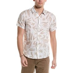 About The Brand: Simple, Purposeful Apparel Made For Easy Living. Jack Air Linen-Blend Shirt In White And Khaki Approximately 30.5in From Shoulder To Hem 52% Linen 48% Tencel Lyocell Hand Wash Imported Beige Printed Shirt With Relaxed Fit, Beige Collared Printed Top, Beige Printed Collared Top, Printed Short Sleeve Linen Shirt, Printed Linen Short Sleeve Shirt, Casual Printed Linen Shirt, Casual Fitted Short Sleeve Printed Shirt, Fitted Beige Casual Shirt, Easy Living