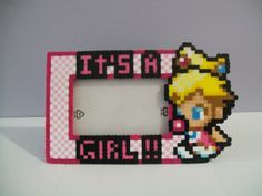 Princess Peach - It's a Girl - Maternity Perler Frame. $20.00, via Etsy. Perler Princess, Comic Crafts, Mario Decor, Pokemon Tattoos, Pink Cars