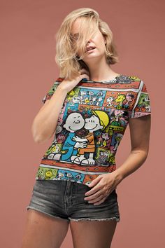 This adorable crop top features a medley of whimsical stickers in a delightful collection of cartoons. From cute animals to quirky characters, this Toon Pattern Crop top is a perfect addition to any fun and playful outfit. The y2k vintage crop top has breathable material and is a comfortable fit makes it perfect for a day out or a cozy night in. Stand out with this unique Baby Tee and  2000's inspired eye-catching design that showcases your love for all things fun and playful. Perfect for any toon-loving fashionista and makes it a perfect gift for her! * 95% polyester, 5% elastane (fabric composition may vary by 1%) * Premium knit mid-weight jersey * Four-way stretch fabric that stretches and recovers on the cross and lengthwise grains * Regular fit * Blank product components in the US and Fun Multicolor Cartoon Print Tops, Cotton Tops With Multicolor Cartoon Print, Cotton Multicolor Cartoon Print Tops, Cotton Tops With Cartoon Print In Multicolor, Playful Fitted Tops With Character Print, Fitted Playful Tops With Character Print, Vintage Multicolor Top With Cartoon Print, Vintage Multicolor Tops With Cartoon Print, Playful Multicolor All Over Print Top