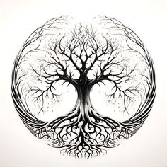 a drawing of a tree with many branches in the shape of a circle on a white background