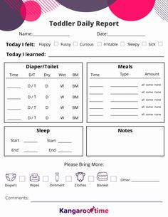 the printable toddler daily report is shown