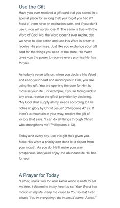 an email message with the words pray for today