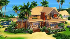 this is an artist's rendering of a house on the beach with palm trees