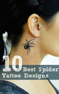 the top 10 best spider tattoo designs on women's neck and behind their ear