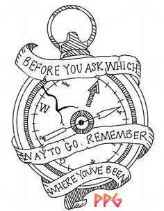 a drawing of a pocket watch with the words before you ask which way to go remembers