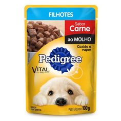 a bag of pedigree dog food with a puppy's face on it