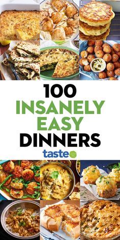 the cover of an easy dinner book with images of different dishes and words on it