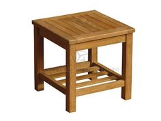 a wooden side table with one shelf on the bottom and two shelves below it that are made out of teak wood