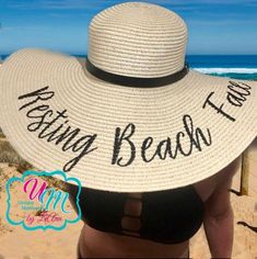 Resting Beach Face floppy Beach Hat, Personalized Straw Hat, Sun hat, Embroidered floppy hat, Beach Hat, Straw Beach Hat, Straw floppy hat #PersonalizedHat #StrawFloppyHat #BridalPartyGift #FloppyHat #SunHat #HatsAndCaps #StrawBeachHat #BridesmaidGift #BridesGift #BeachHat White Straw Cap For Vacation, White Cap Straw Hat For Vacation, Fun Curved Brim Hats For Vacation, Summer Beach Straw Hat Cap Style, Summer Straw Hat For Beach, Fun Flat Brim Sun Hat For The Beach, Fun Flat Brim Sun Hat For Beach, Fun Flat Brim Sun Hat For Vacation, Fun Brimmed Hats For Beach Season