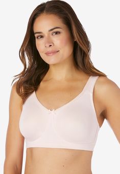 A wireless bra that also keeps you cool.  The breathable, perforated fabric of this back-closure bra keeps you fresh all day.  Full coverage Sore Shoulder, Skin Marks, Flat Dress Shoes, Shell Pink, Woman Within, Career Dress, Swimsuits For All, Wireless Bra, Swimwear Cover Ups