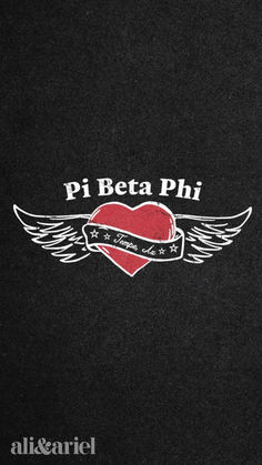 the logo for pi beta phi on a black t - shirt with red heart and wings