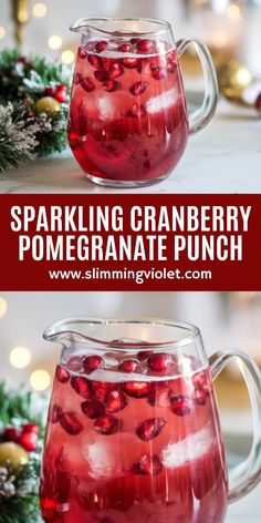 sparkling cranberry pomegranate punch in a pitcher