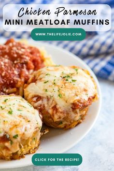 chicken parmesan mini meatloaf muffins on a white plate