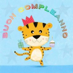 a cartoon tiger holding a cupcake with the words congratulations on it's face