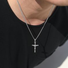 18k Silver Crucifix Necklace Silver Cross Necklace Men Silver Cross Pendant Chain for Man Christian Jewelry Boyfriend Valentine Gift for Man - Etsy Cross Necklace Men, Crucifix Necklace, Silver Cross Necklace, Catholic Jewelry, Necklace Men, Silver Cross Pendant, Christian Jewelry, Silver Cross, Gold Plated Chains