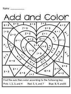 color by number worksheet for valentine's day