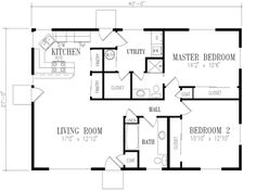 the floor plan for a two bedroom, one bathroom apartment with an attached living area