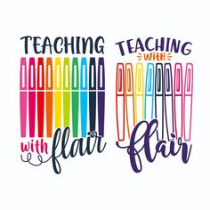 the words teaching with flair written in different colors