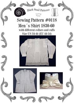 sewing pattern for men's shirt with different collars and cuffs