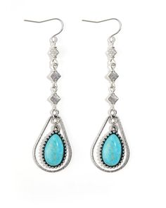 Details: Silver and turquoise earrings featuring a stunning, teardrop Beaded detailing make these simple but uniquely beautiful Lightweight for all day wear Nickel free. Read more → Natural stones are unique and may vary in size, color, and shape Dimensions: Length: 3.5-inch Bohemian Teardrop Earrings With Matching Pair, Adjustable Turquoise Teardrop Earrings, Bohemian Turquoise Teardrop Drop Earrings, Turquoise Bohemian Teardrop Earrings, Bohemian Hypoallergenic Teardrop Earrings, Turquoise Teardrop Metal Earrings, Turquoise Teardrop Chandelier Earrings, Metal Teardrop Earrings With Dangling Beads, Teardrop Metal Chandelier Earrings