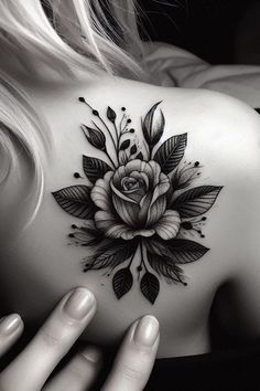 a woman with a flower tattoo on her back