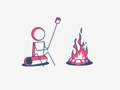 a stick figure sitting in front of a campfire