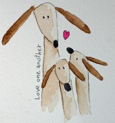 a watercolor drawing of two dogs and a heart